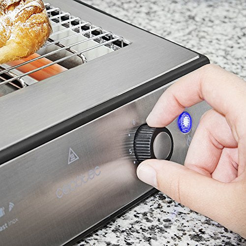 Cecotec - Horizontal Turbo Flat Toaster with 900W Power, 6 Toast Levels, Stainless Steel Finish
