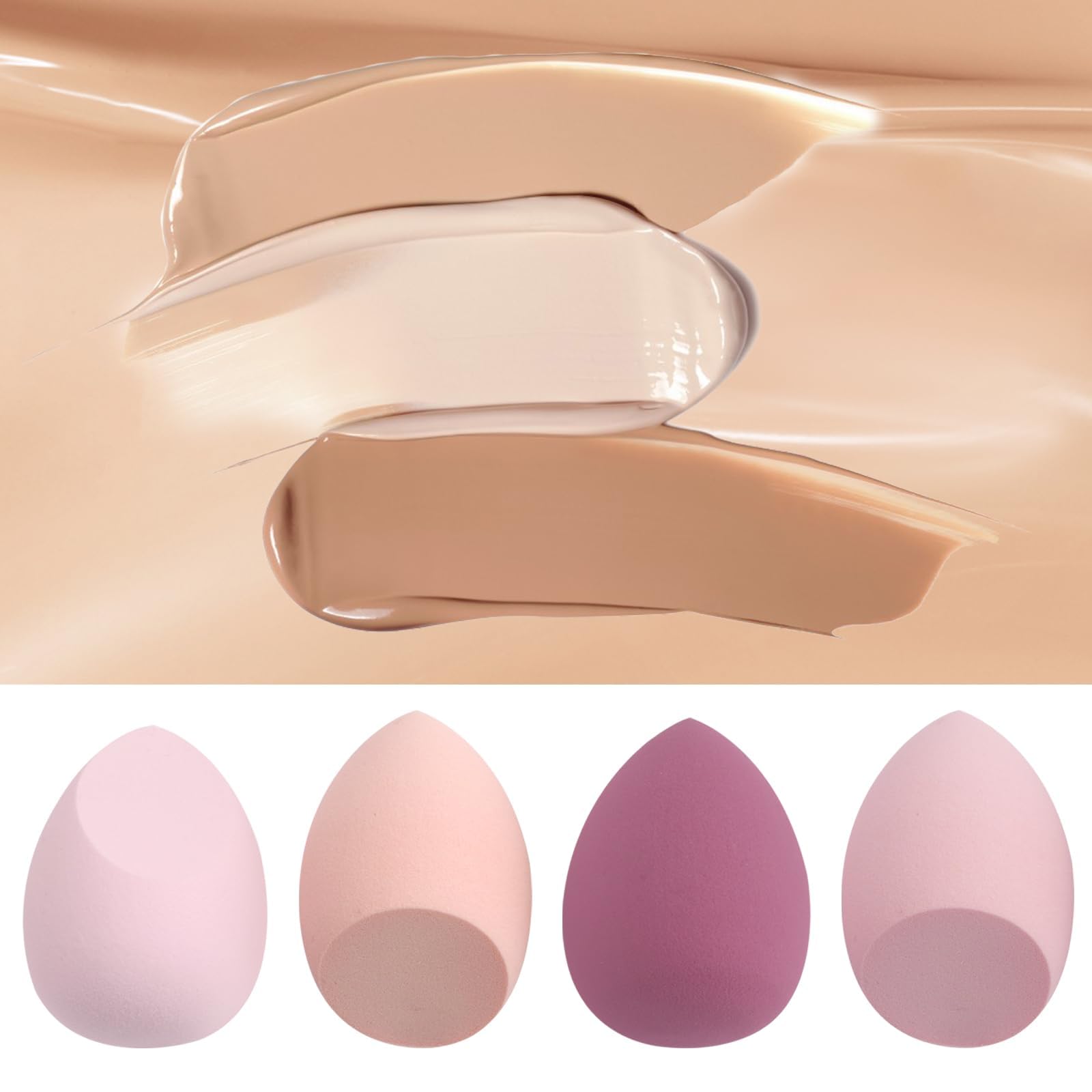 Makeup Sponges Set of 4 with Egg Case - Beauty Blender for Flawless Foundation Application with Cream, Powder, Liquid - Makeup Sponge Blender (Random Color) - Medaid International