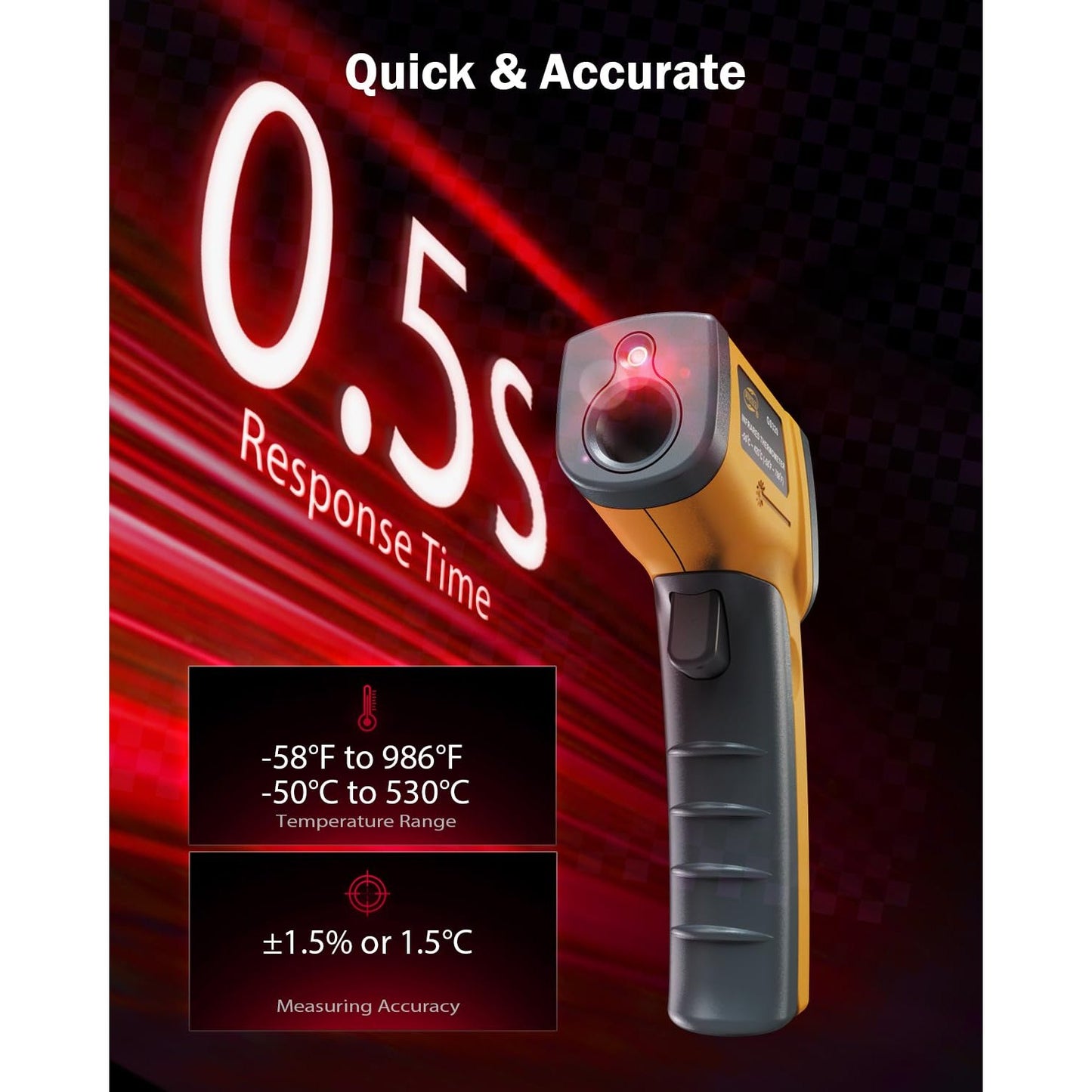 Benetech Infrared Thermometer Laser Temperature Gun, Digital Surface Heat Temp Gun Non-Contact for Cooking Food, Pizza Oven, Griddle Meat, Refrigerator, HVAC, Grill, Engine -58℉~986℉ (GS320) - Medaid International