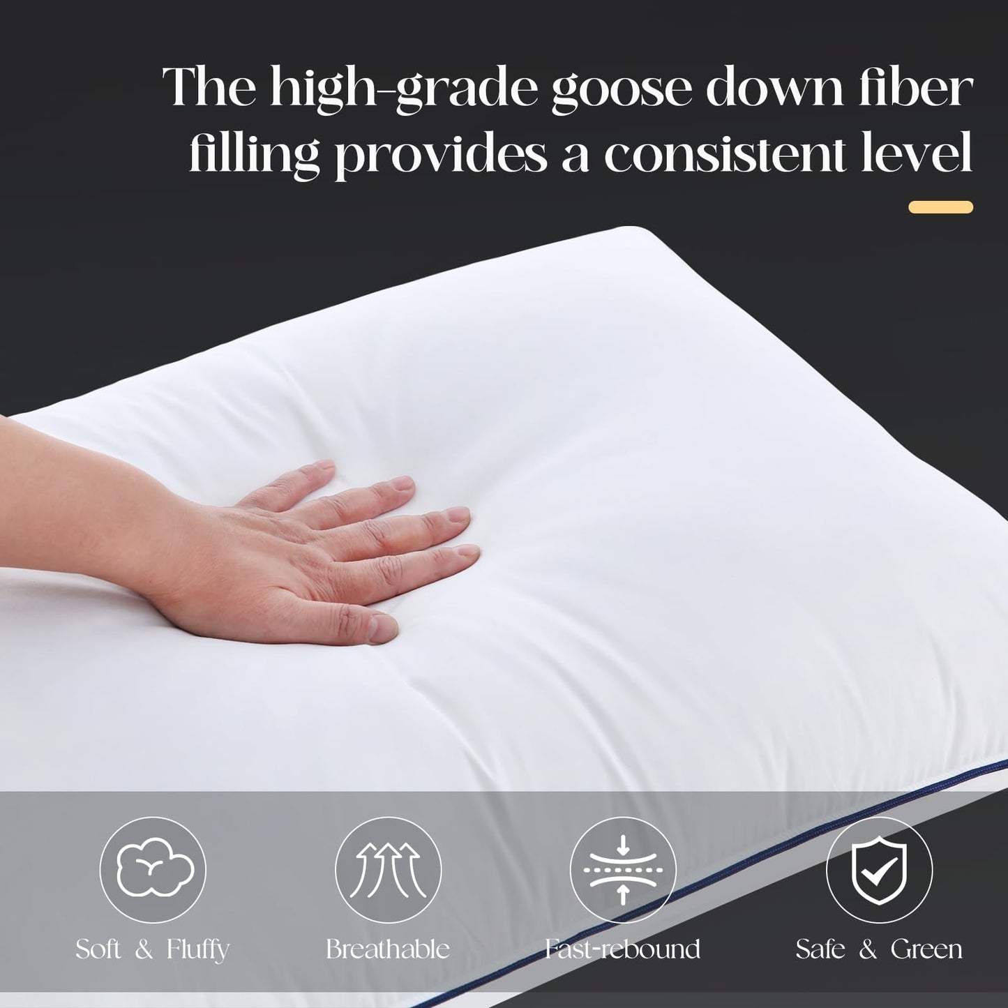Yalamila Luxurious Goose Down Bed Pillows King Size Set of 2, Hotel Collection Pillows Designed for Deep Sleep, Soft and Supportive Filling for Side, Back Sleepers 20" x 36" - Medaid International