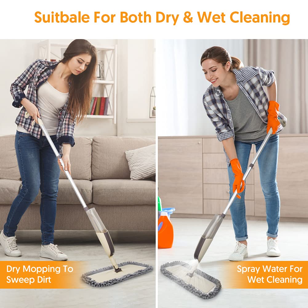 Spray Wet Mops for Hardwood Floor Cleaning - MEXERRIS Microfiber Dust Mop with Spray 3X Reusable Washable Pads Hard Wood Floor Mops Commercial Home Use for Laminate Wood Tiles Hardwood - Medaid International