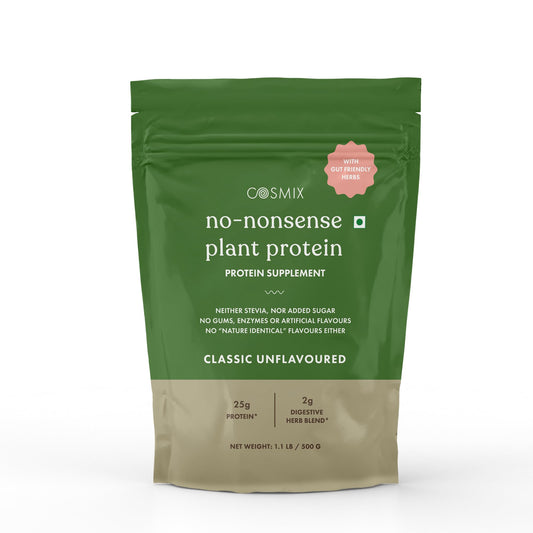 cosmix No-Nonsense Plant Protein, 25g Organic Brown Rice & Pea Isolate, Plant Based, Vegan, Gluten/Dairy Free, Sugar Free, Classic Unflavoured, 1.1lb (1pk, 13 Servings) - Medaid International