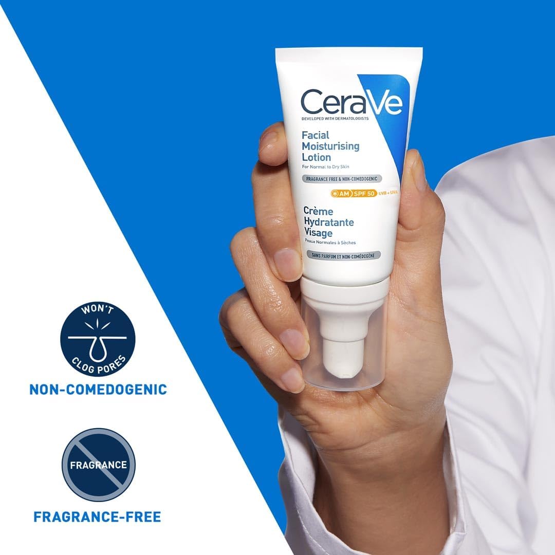 CeraVe AM Facial Moisturising Lotion SPF50 with Ceramides & Vitamin E for Normal to Dry Skin 52ml - Medaid International