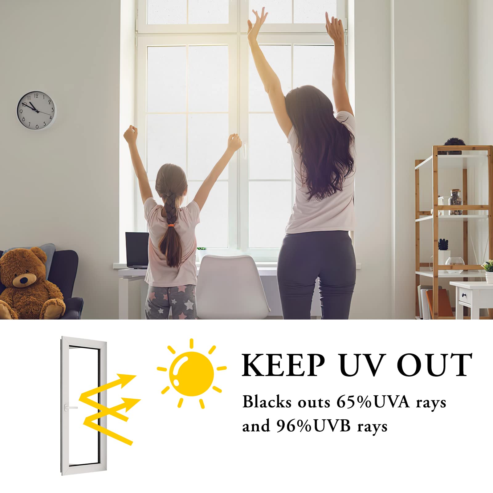 Arthome Privacy Window Films,35.4 x 100 inches PVC Glass Film Frosted No Glue Self Static Cling UV Blocking for Bathroom Living Room Bedroom Kitchen Office Home (90 x 254 CM, AH017W) - Medaid International