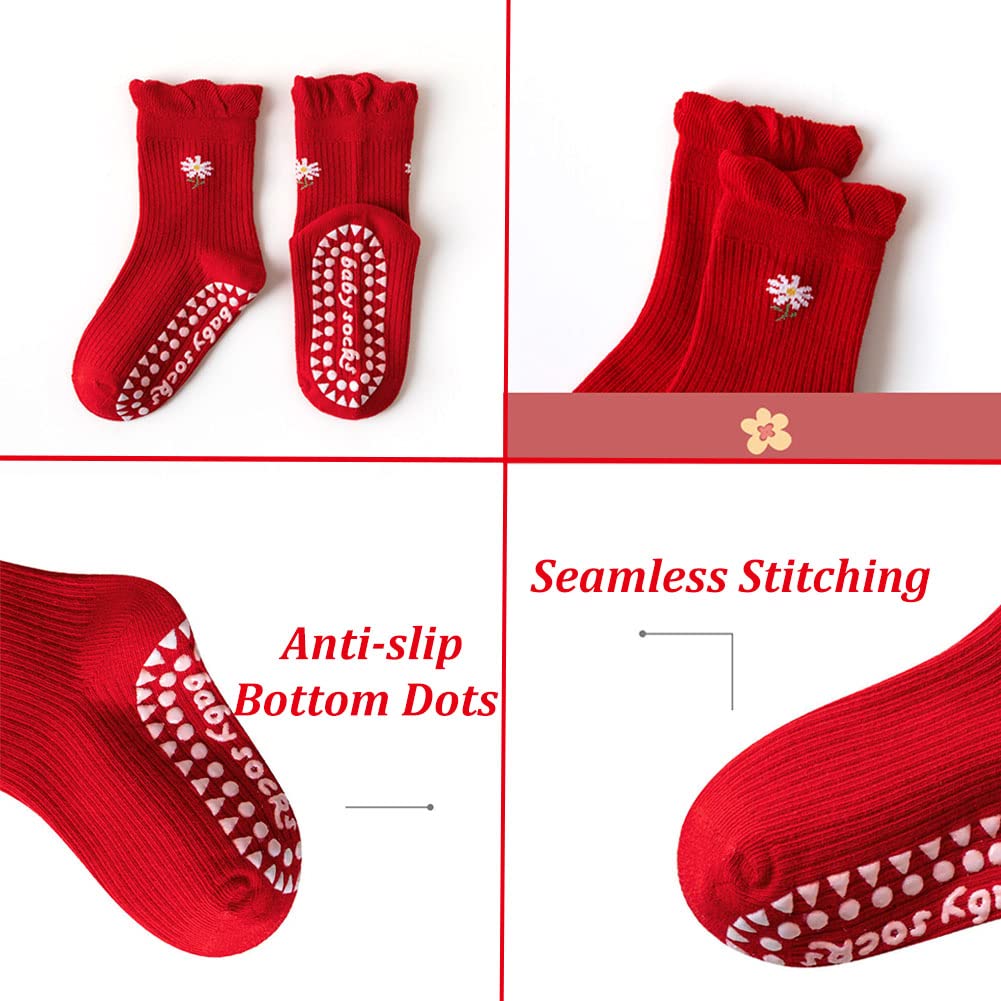 SUITBOY Kids Christmas Socks Toddler Nonslip Grip Christmas Socks Baby Holiday Winter Warm for Boys/Girls(Nonslip Flower Set,3-5T) - Medaid International