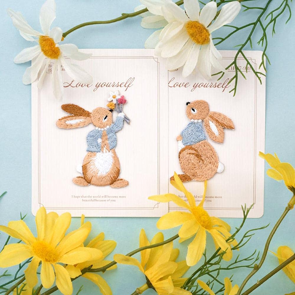 Cute Rabbit Embroidery Patches,Easter Bunny Patches,Iron On Patches for Backpack Jackets Clothes Bag - Medaid International