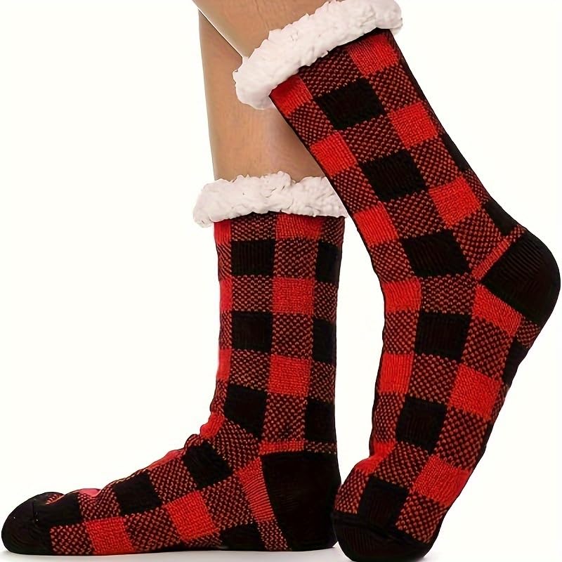 Christmas Checkered Socks Super Thick and Warm for Men and Women - Perfect Xmas Accessories Christmas Gifts for Friends and Family - Machine Washable - Medaid International
