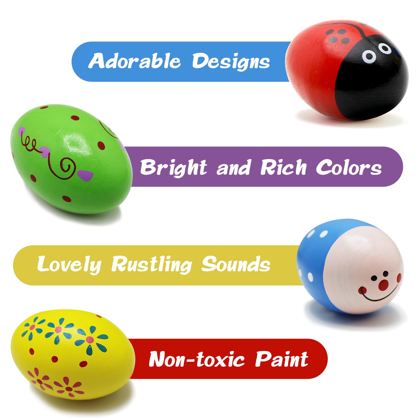 12 Pack Wooden Musical Eggs Shakers Maracas for Baby Kids Percussion Instrument Early Learning Toys, Easter Stocking Stuffers - Medaid International