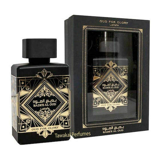 Lattafa Bade'e Al Oud Oud for Glory - Oriental Woody, Caramel, Warm Spicy - Eau de Parfum Long-Lasting Fragrance for Unisex, 3.40 Ounce / 100 ml - Medaid International