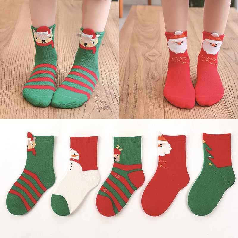 5 Pairs Christmas Stocking Fun Elk Snowman Santa Claus Christmas Tree Gingerbread Reindeer Warm Socks Cartoon Pattern Xmas Gift for Men and Women Festive Holiday Decorations, Peace Eve - Medaid International