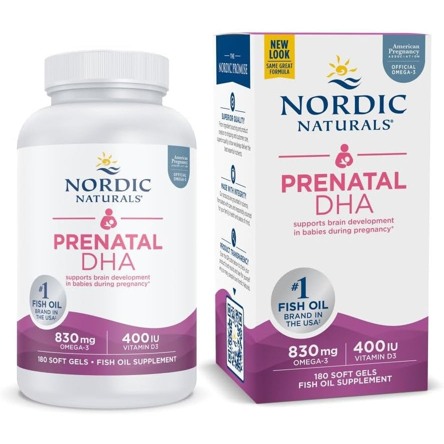 Nordic Naturals Prenatal DHA, Unflavored - 90 Soft Gels - 830 mg Omega-3 + 400 IU Vitamin D3 - Supports Brain Development in Babies During Pregnancy & Lactation - Non-GMO - 45 Servings - Medaid - Lebanon