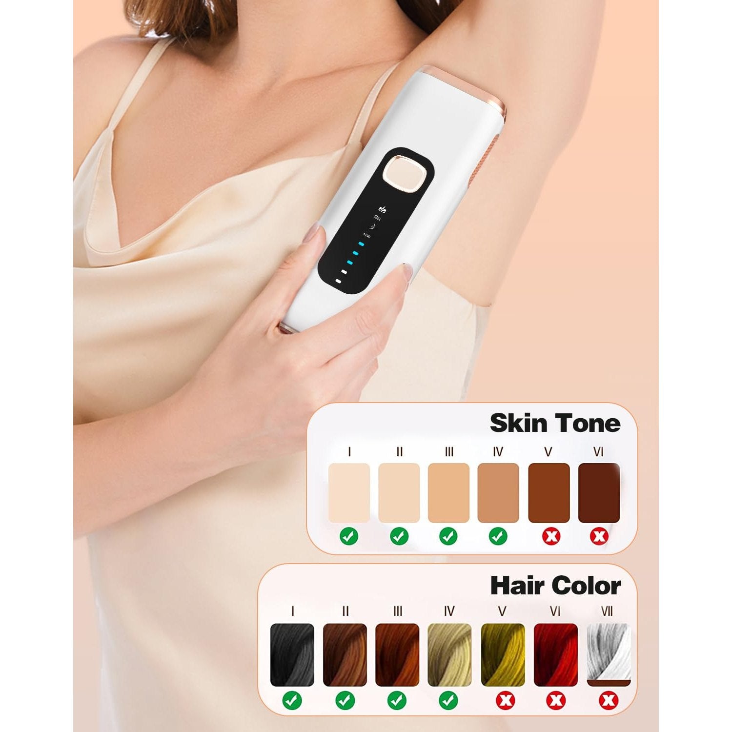 IPL Laser Hair Removal Device for Women Men at Home, Upgraded to 999,900 Flashes Permanent for Facial Legs Arms Bikini Line Whole Body Treatment (White Gold) - Medaid International