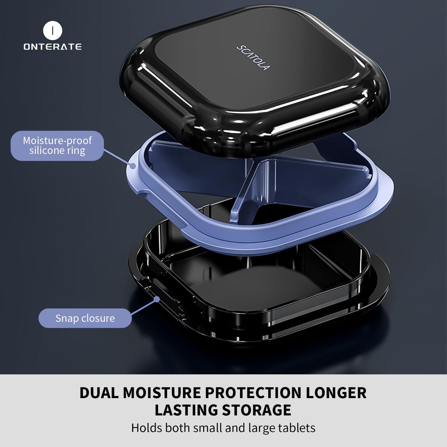 ONTERATE Small Pill Case, Travel Pill Box, Portable Pill Organizer, Pill Container for Pocket 4 Compartments, Daily Compact Travel Medicine Holder for Vitamins Medication (Purple) - Medaid International