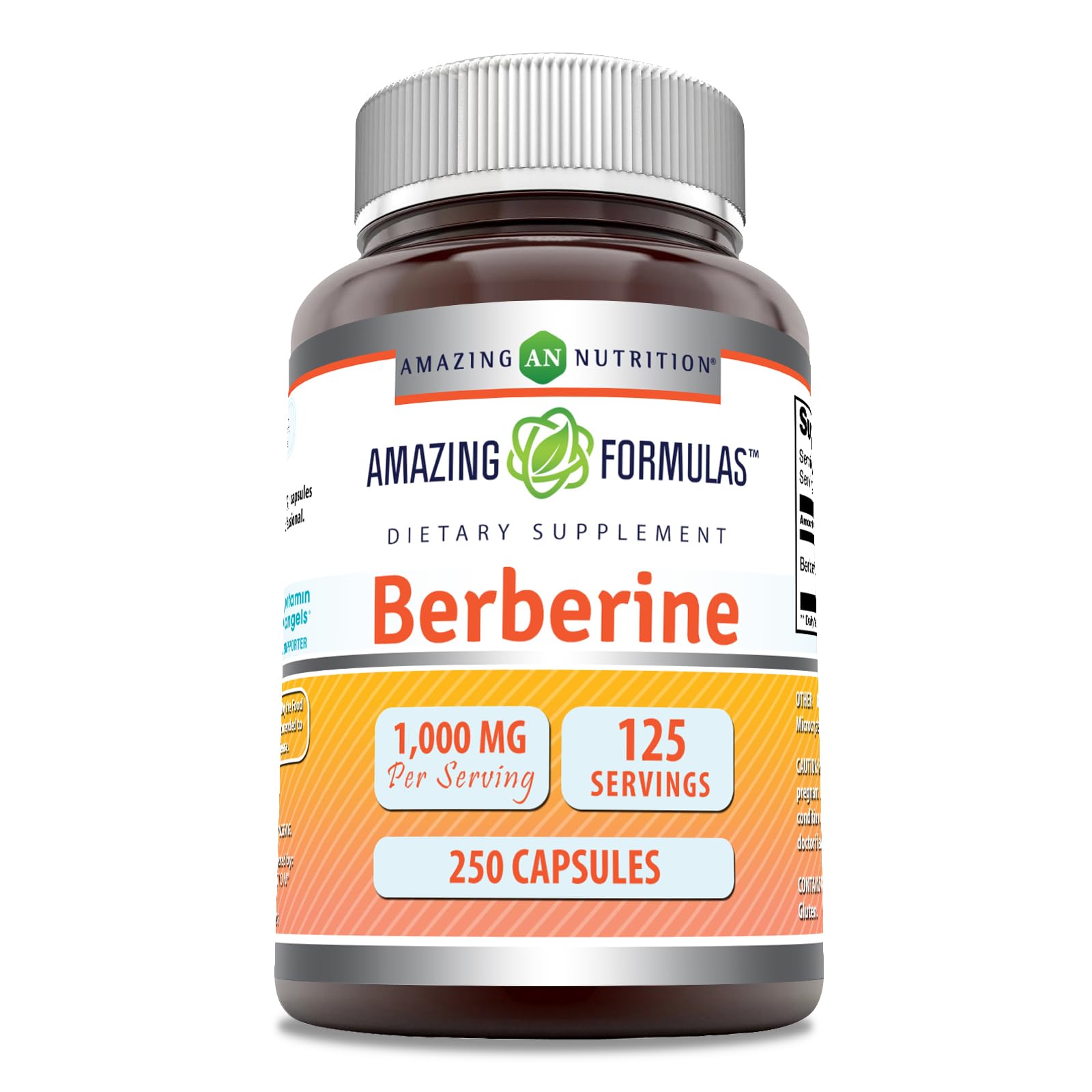 Amazing Formulas Berberine 1000mg Per Serving 250 Capsules Supplement | Non GMO | Gluten Free | Made in USA- Proudly Made in The USA with Guaranteed Purity & Potency - Medaid International
