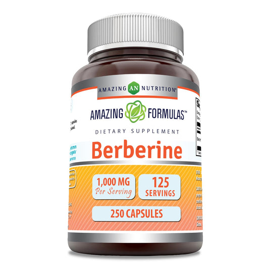 Amazing Formulas Berberine 1000mg Per Serving 250 Capsules Supplement | Non GMO | Gluten Free | Made in USA- Proudly Made in The USA with Guaranteed Purity & Potency - Medaid International