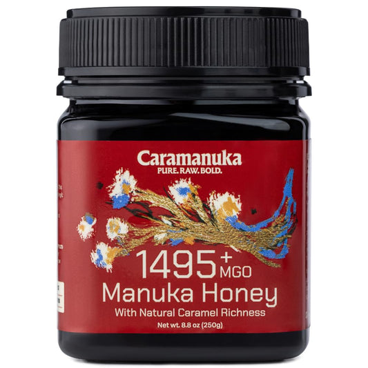 Caramanuka Manuka Honey MGO 1495+ / 100% Raw, Pure, Unfiltered & Unpasteurized, 3rd Party Tested, Ultra-Potent, Glyphosate-Free, Australian Premium Manuka Honey - Medaid International