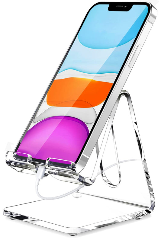 Crpich Acrylic Cell Phone Stand, Portable Clear Phone Stand for Desk, Compatible with Phone16 15 14 13 Pro Max Mini 12 11 Plus SE, Switch, Android Smartphone, Pad, Tablet, Desk Accessories - Medaid International