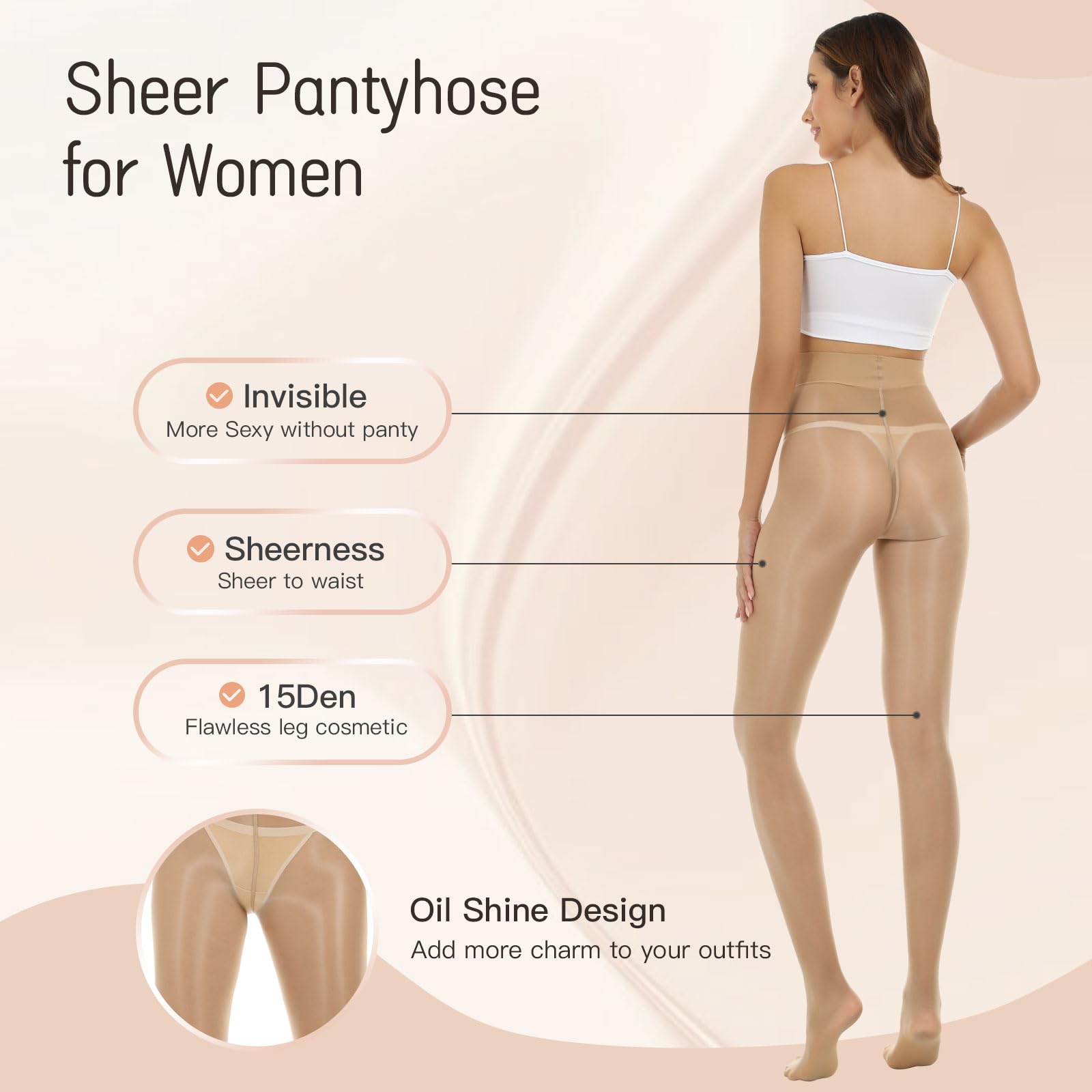 MANZI Shiny Pantyhose for Women 2 Pairs Shimmer Sheer Tights Ultra Silky Natural Large-X-Large - Medaid International