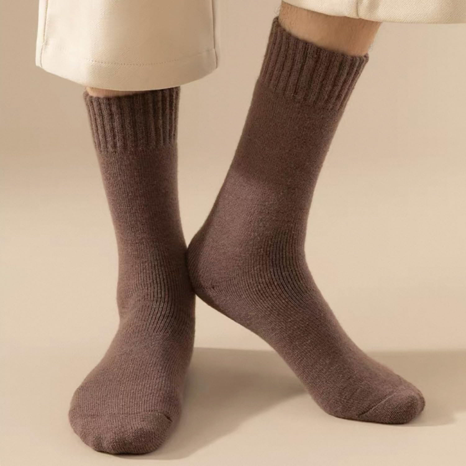 1Pair Thickened Warm Cashmere Socks Autumn Winter Men Women Solid Color Soft Mid-tube Socks Christmas New Year Gift (Coffee) - Medaid International
