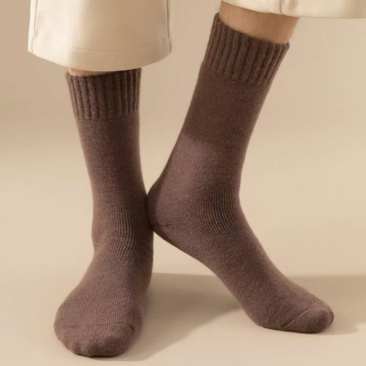 1Pair Thickened Warm Cashmere Socks Autumn Winter Men Women Solid Color Soft Mid-tube Socks Christmas New Year Gift (Coffee) - Medaid International