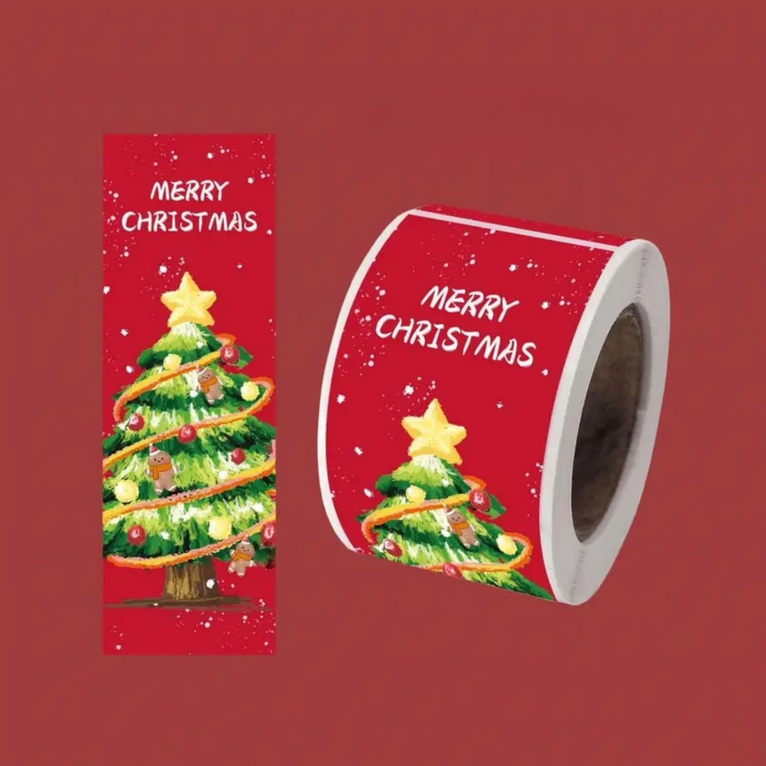 150psc Christmas Sealing Stickers Matte Adhesive Seals with Festive Tree for Gift Wrapping, Greeting Cards and Envelopes, Red - Medaid International