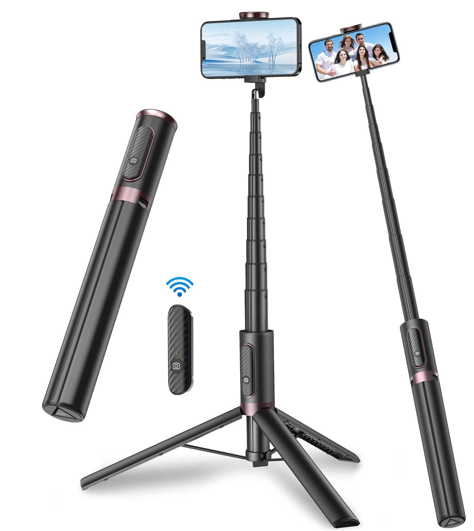 TONEOF 67" Cell Phone Selfie Stick Tripod,Smartphone Stand All-in-1 with Integrated Wireless Remote,Portable,Lightweight,Extendable for iPhone/Android(Black) - Medaid International