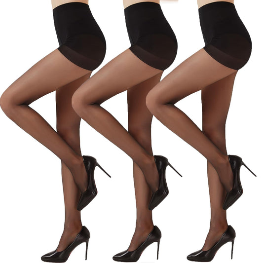 Citystl 3 Pairs Black Sheer Tights for Women - 20D Resist Tears Control Top Pantyhose with Reinforced Toes, Smooth, Supple(Black-M) - Medaid International