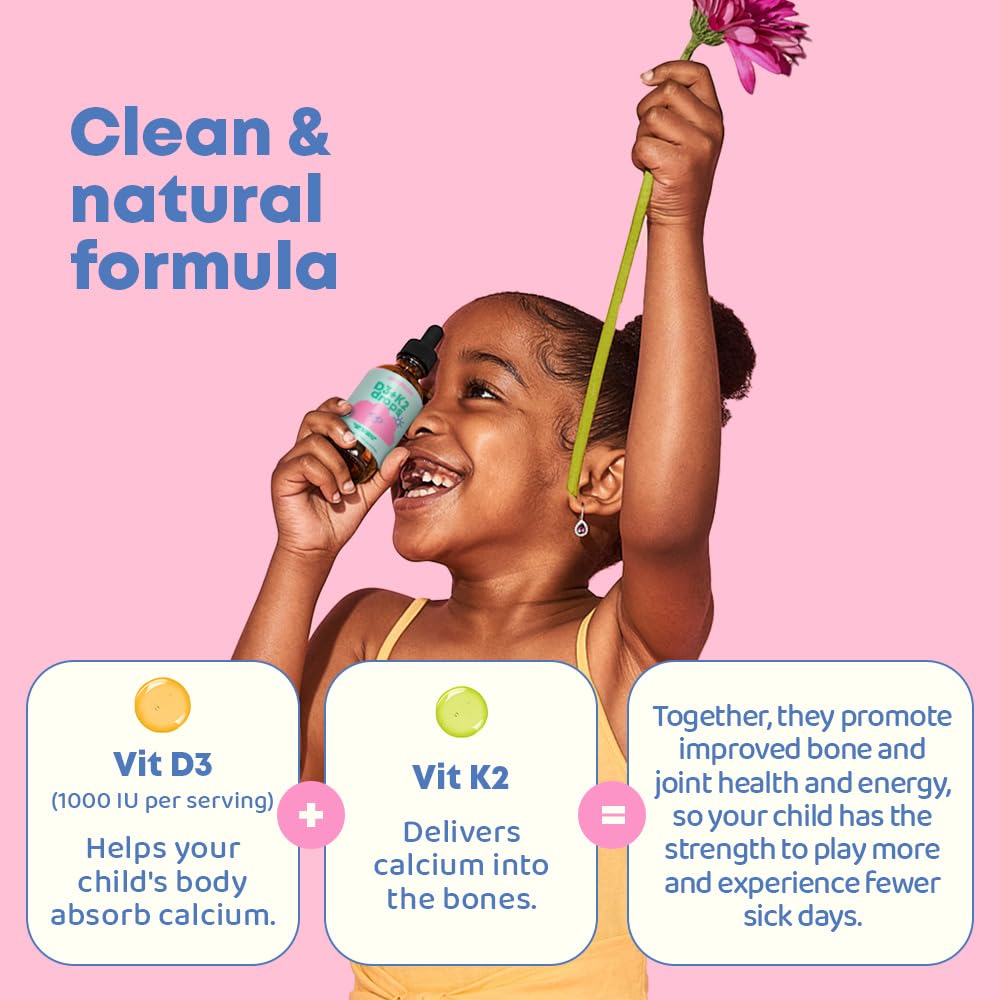 JoySpring Vitamin D3 Kids Drops with K2 – Liquid Supplement for Calcium Absorption & Joint Health – 180 Servings (1 fl oz) – Vitamin D Kids Ages 3-18 - Medaid International