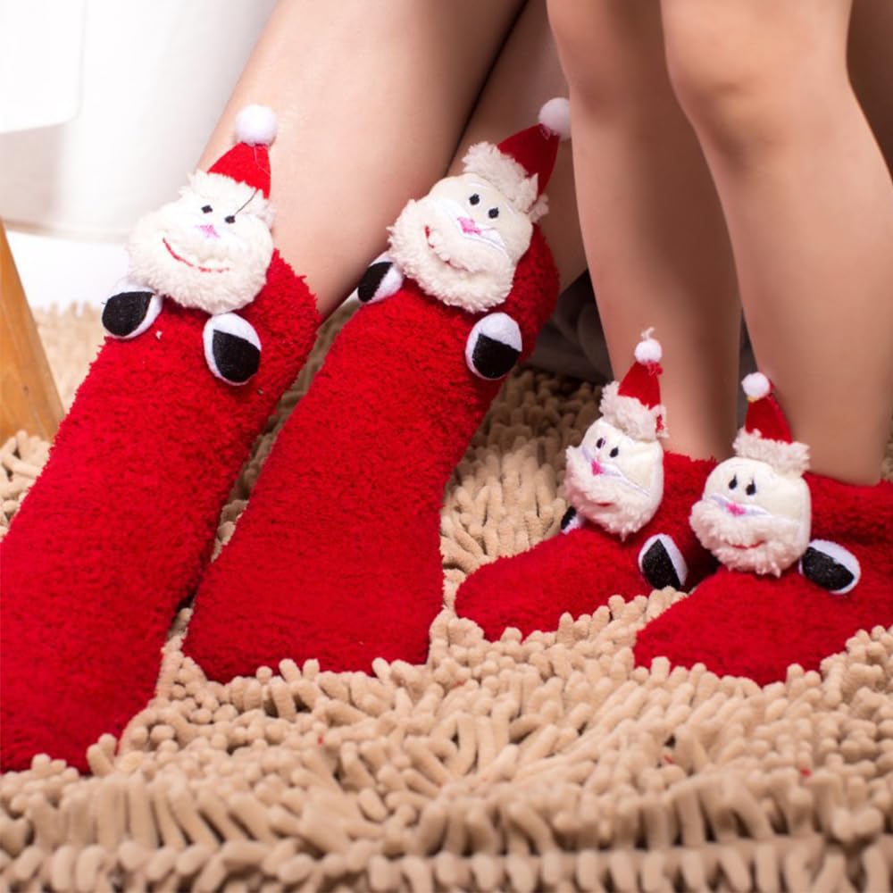 JEPELUS 5 Pairs Small Slipper Fluffy Socks, 3D Anti-skid Christmas Cozy Comfy Sock Winter Fuzzy Coral Fleece Socks for Toddler Kids Holiday Gifts (Christmas Xmas Tree Cake Reindeer Snowmen Father) - Medaid International