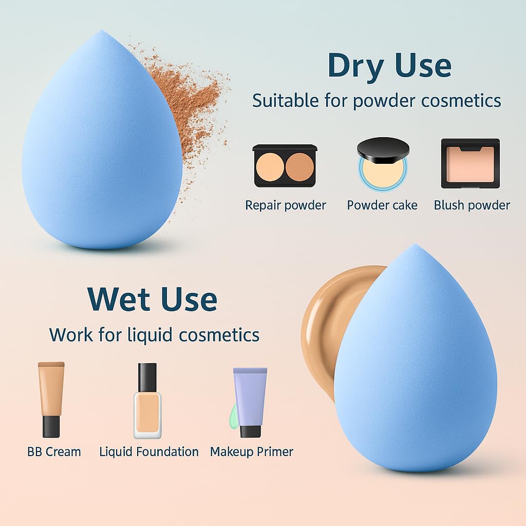 Makeup Sponge Set 4pcs-Blue, Premium Beauty Blenders, Versatile for Liquid, Cream, and Powder Makeup, Gentle on Skin, Easy Clean, Wet/Dry Use - Medaid International