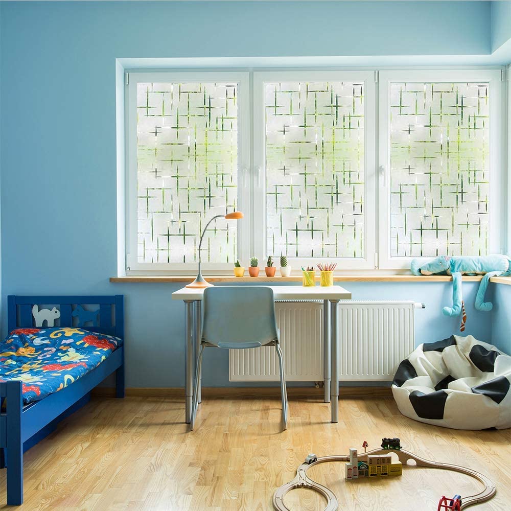 Finnez Frosted Window Film Non-Adhesive, Frosting Privacy Film for Glass Windows, Self Static-Cling Decorative Window Cling for Home Office UV Protection Cross Pattern 17.5 x 78.7 inches - Medaid International