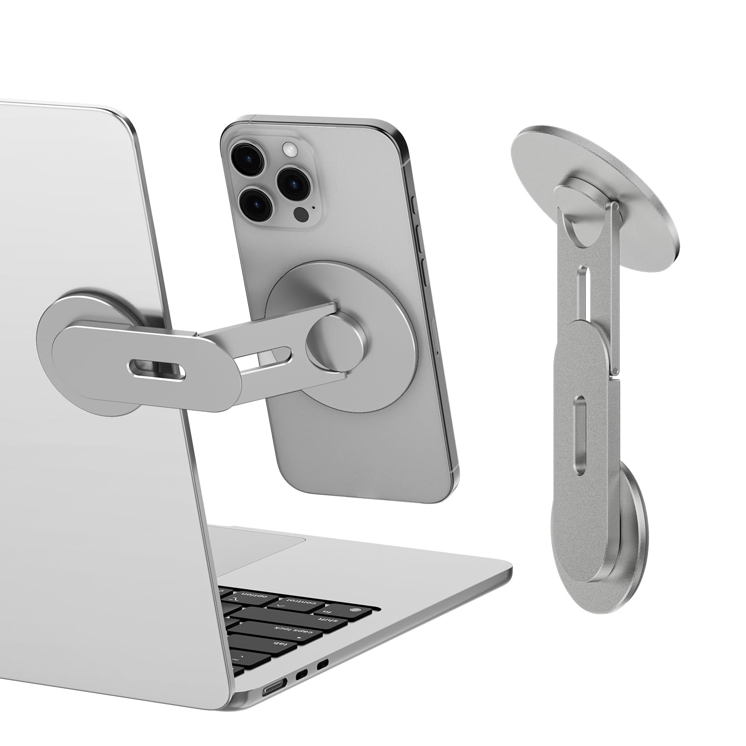 CloudValley Magnetic Laptop Phone Holder, 360° Rotating Mount Compatible with iPhone MagSafe and All Phones, MacBook, PC Monitor, Screen Stand for Tesla, Portable Accessory, Grey - Medaid International