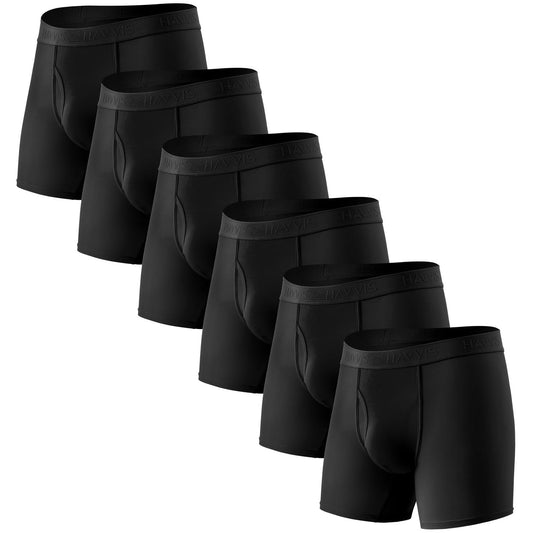 HAVVIS Men's Performance Underwear Boxer Briefs Soft Comfortable Bamboo Viscose Underwear for Men Multipack (XXL, Boxer Briefs : C05-6 Pack - Black) - Medaid International