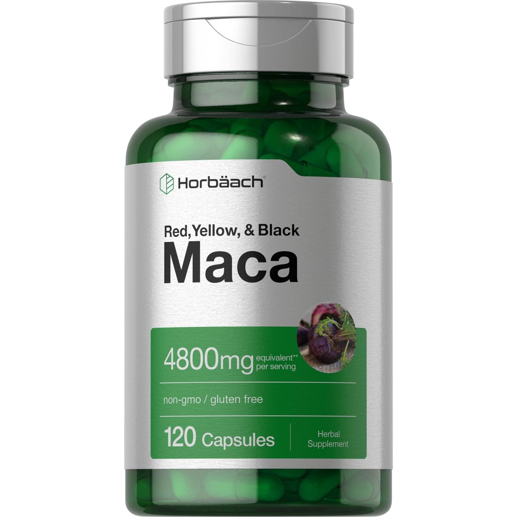 Horbäach Maca Root Capsules for Men and Women | 120 Pills | High Potency Extract | Non-GMO and Gluten Free Formula - Medaid International