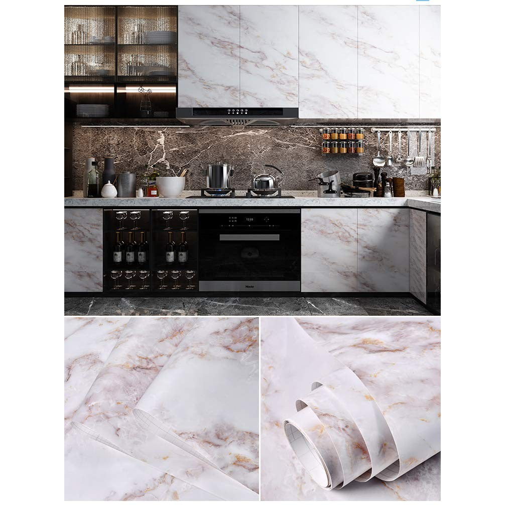 Cohoo Home Marble Contact Paper for Countertops Marble Peel and Stick Wallpaper Removable Self Adhesive Wallpaper Matte Peel and Stick Countertops Kitchen Cabinet Waterproof 23.6inW 118inL White/Gold - Medaid International