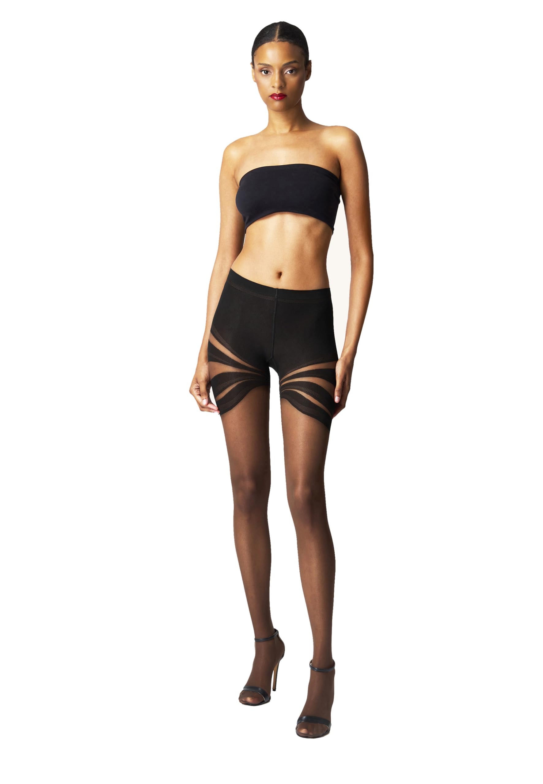 Wolford Venus Tights For Women 20 Denier Sheer-Opaque Matte Pantyhose with Dynamic Line Design Soft Waistband Circular Knit fairly light black Large - Medaid International