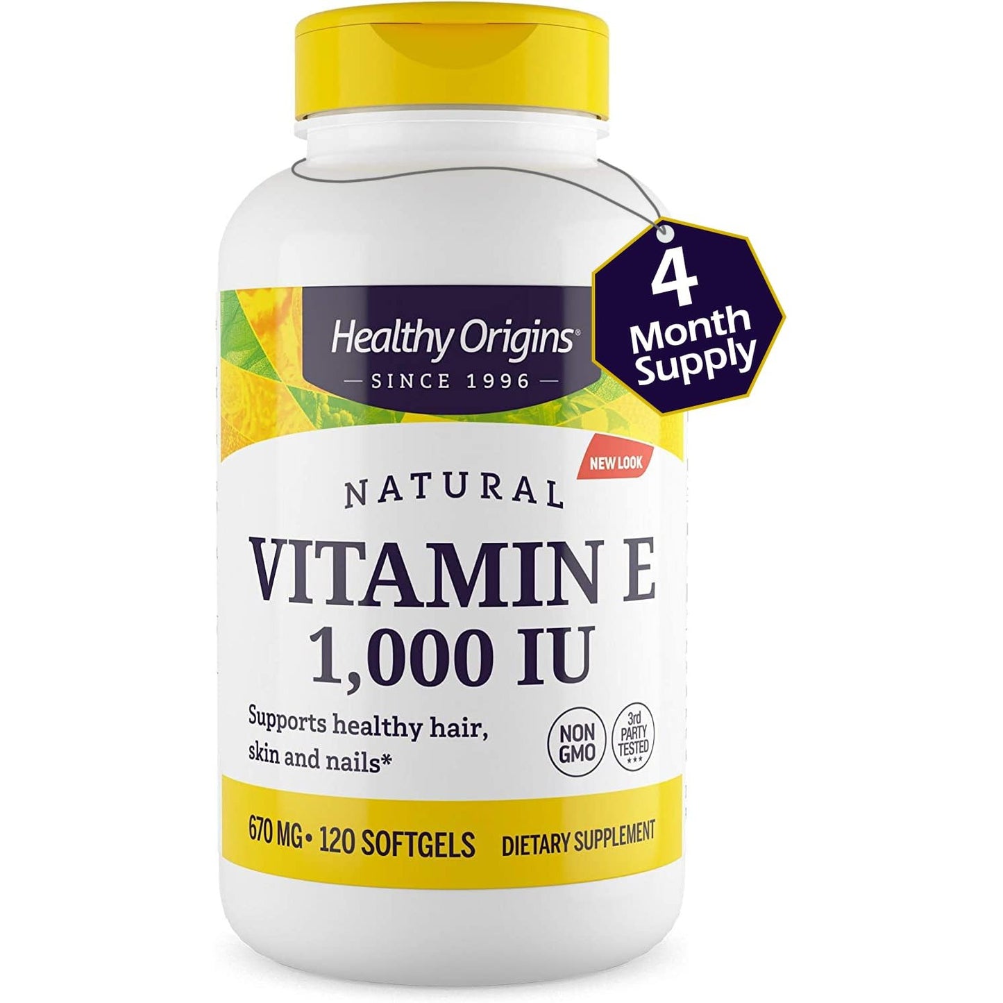 Healthy Origins Vitamin E, 1,000 IU (Natural) Mixed Tocopherols - Vitamin E Supplement - Gluten-Free & Non-GMO Skin, Hair & Nails Vitamin - 120 Softgels - Medaid International