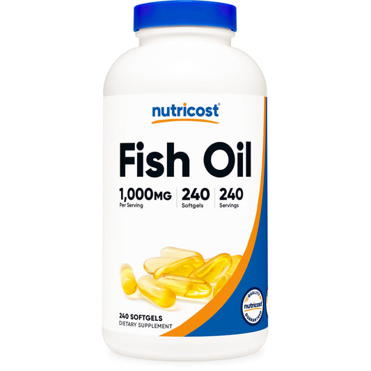 Nutricost Fish Oil Omega 3 Softgels with EPA & DHA (1000mg of Fish Oil, 560mg of Omega-3), 240 Softgels, Non-GMO, Gluten Free. - Medaid International