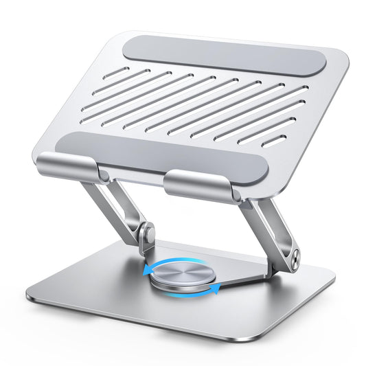 UGREEN Tablet Stand Holder for Desk with 360° Rotating Base Aluminum Dual Rod Support Adjustable Home Office Accessories Compatible with iPad Pro 13 12 11 Air Mini 5 4 3 Phone E-Reader Silver - Medaid International