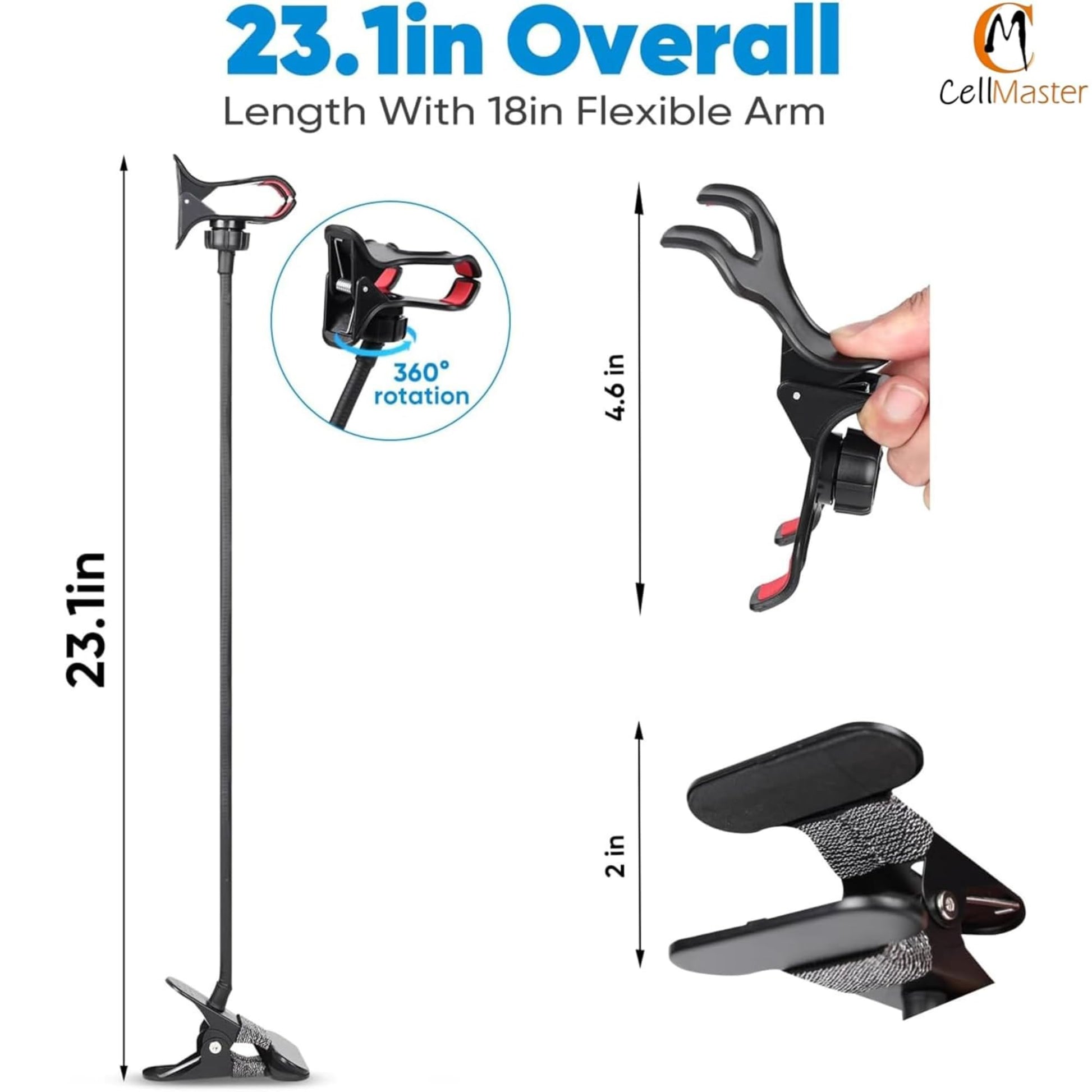 CELLMASTER Metal 360 Degree Flexible Portable Foldable -Lazy Stand Bracket Cell Phone Holder/Gooseneck Long Arm Clip Mobile Stand for Table Mobile Stand for Bed Office - Medaid International