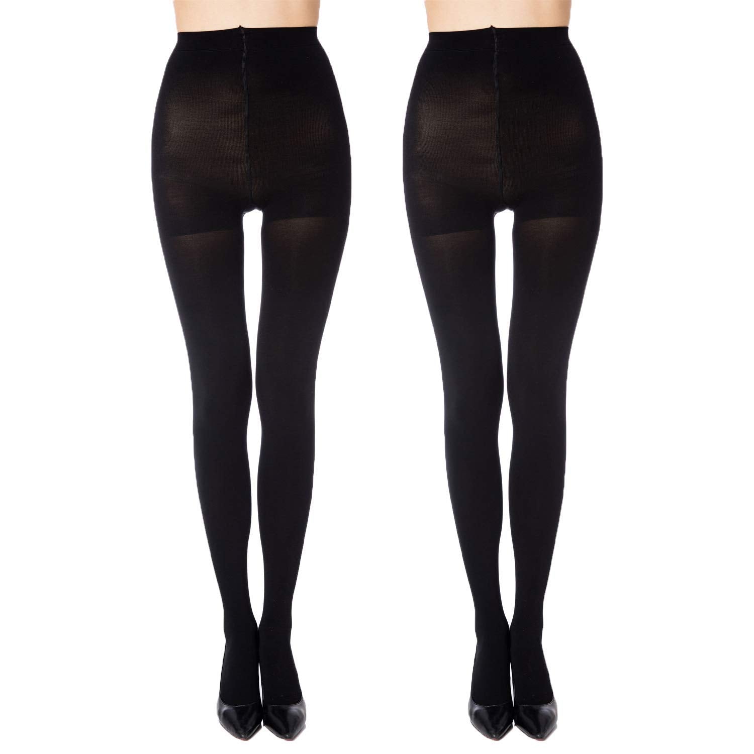 MANZI 2 Pairs Women's Run Resistant Control Top Panty Hose Opaque Tights, X-Large, Black - Medaid International