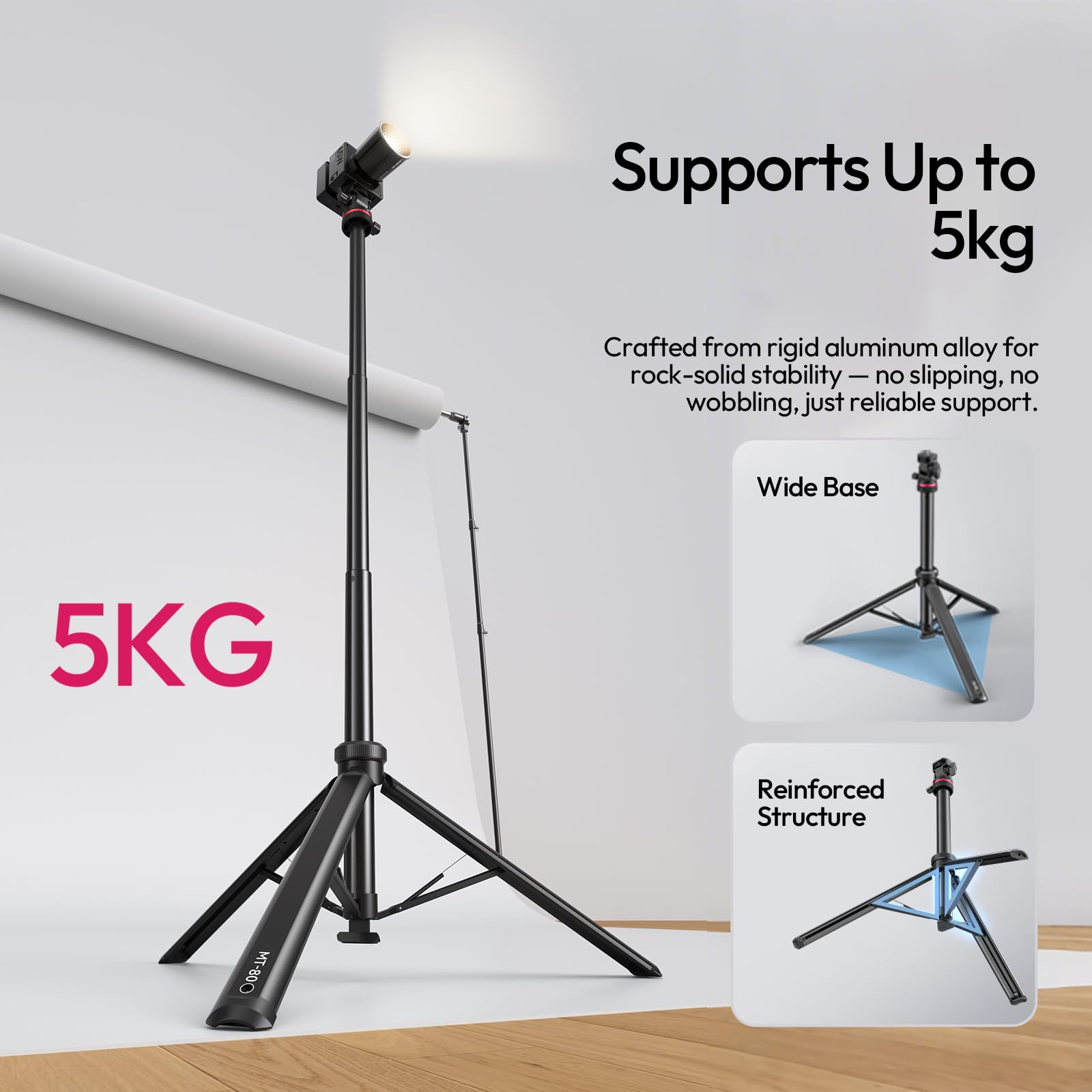 ULANZI MT-80 Aluminum Tripod Stand, 7FT Extendable Camera Phone Tripod for Travel, Auto Pop-Up, 1/4" Screw, 360 Ball Head Portable Photo Video Light Stand for DSLR Camera, Ring Light, Video Rig - Medaid International