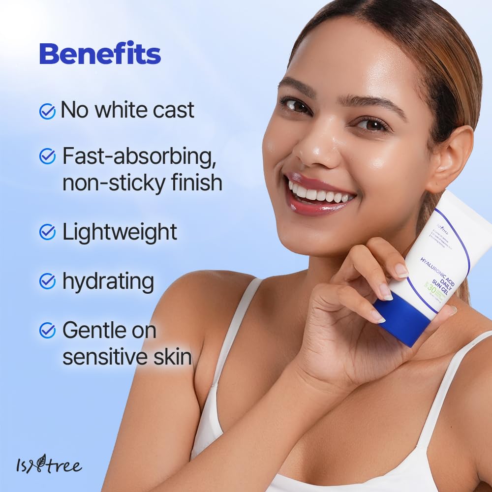 ISNTREE Hyaluronic Acid Daily Sun Gel 50ml, 1.69 fl oz | SPF 30 | Korean Skincare | Moisturizing | No White Cast | Lightweight | Mild Formula | Daily SPF | Korean Sunscreen | Broad Spectrum - Medaid International