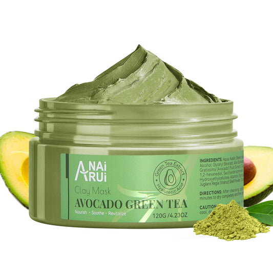 ANAI RUI Green Tea Face Mask with Avocado, Clay Facial Mask for Acne, Detox, Face Cleansing Mask, Hydrating, Nourishing, Soothing, 120g/4.23 oz - Medaid International