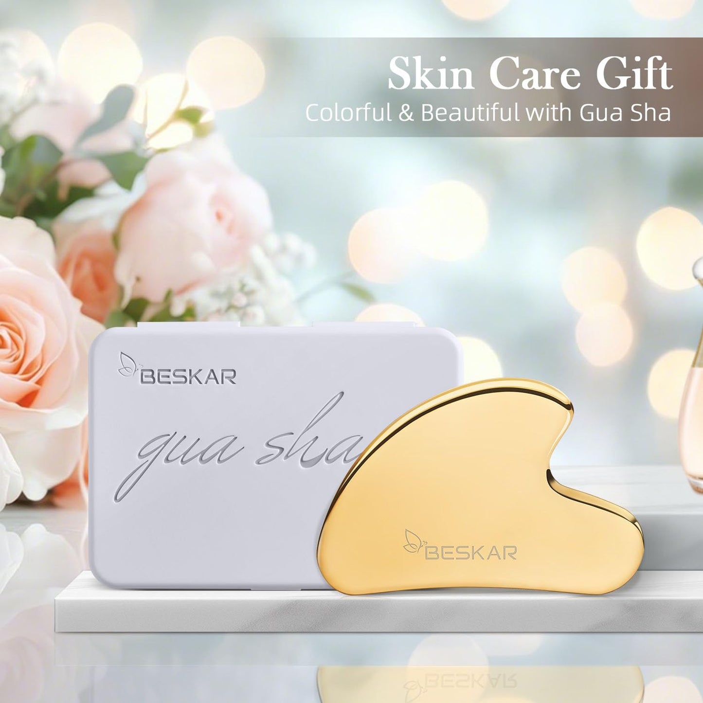 BESKAR Gua Sha Facial Tools, Stainless Steel Guasha Massage Sticks for Jawline Sculpting, Tighten Face Skin and Reduce Wrinkles, Face Eyes Body Neck Massage Tool, Skin Care Gift - Medaid International