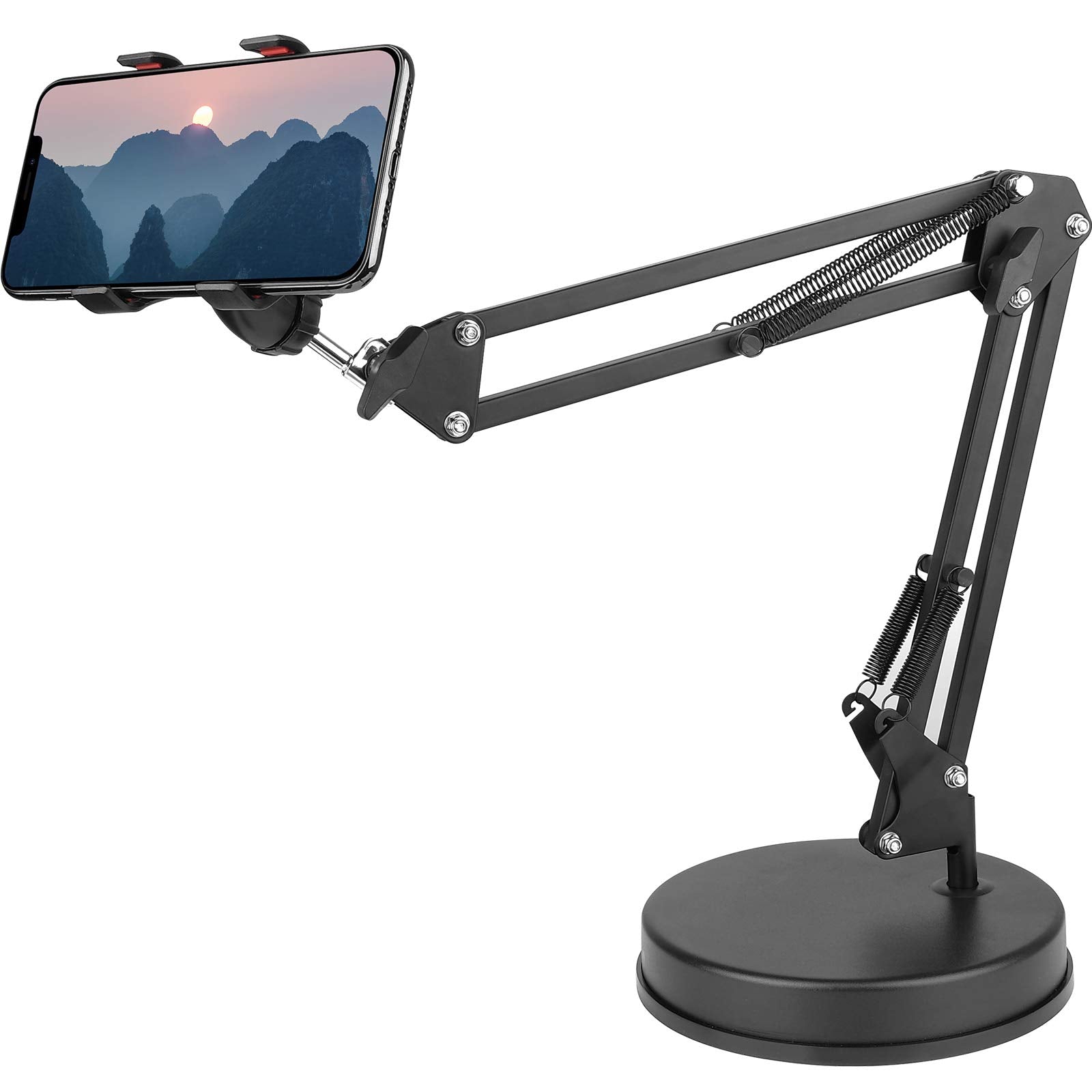 Chromlives Overhead Phone Mount - Articulating Arm Stand with Base, 360 Adjustable Phone & Tablet Holder - Medaid International