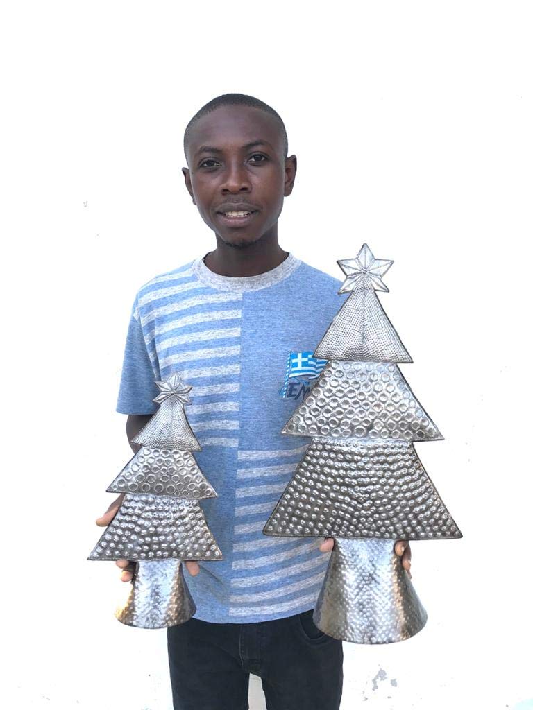 Metal Christmas Trees Set of 3 Handmade Holiday Tabletop Décor Rustic Farmhouse Christmas Home Décor Ideas Tallest 11 Inches Gift Giving Handmade Haitian Art - Medaid International