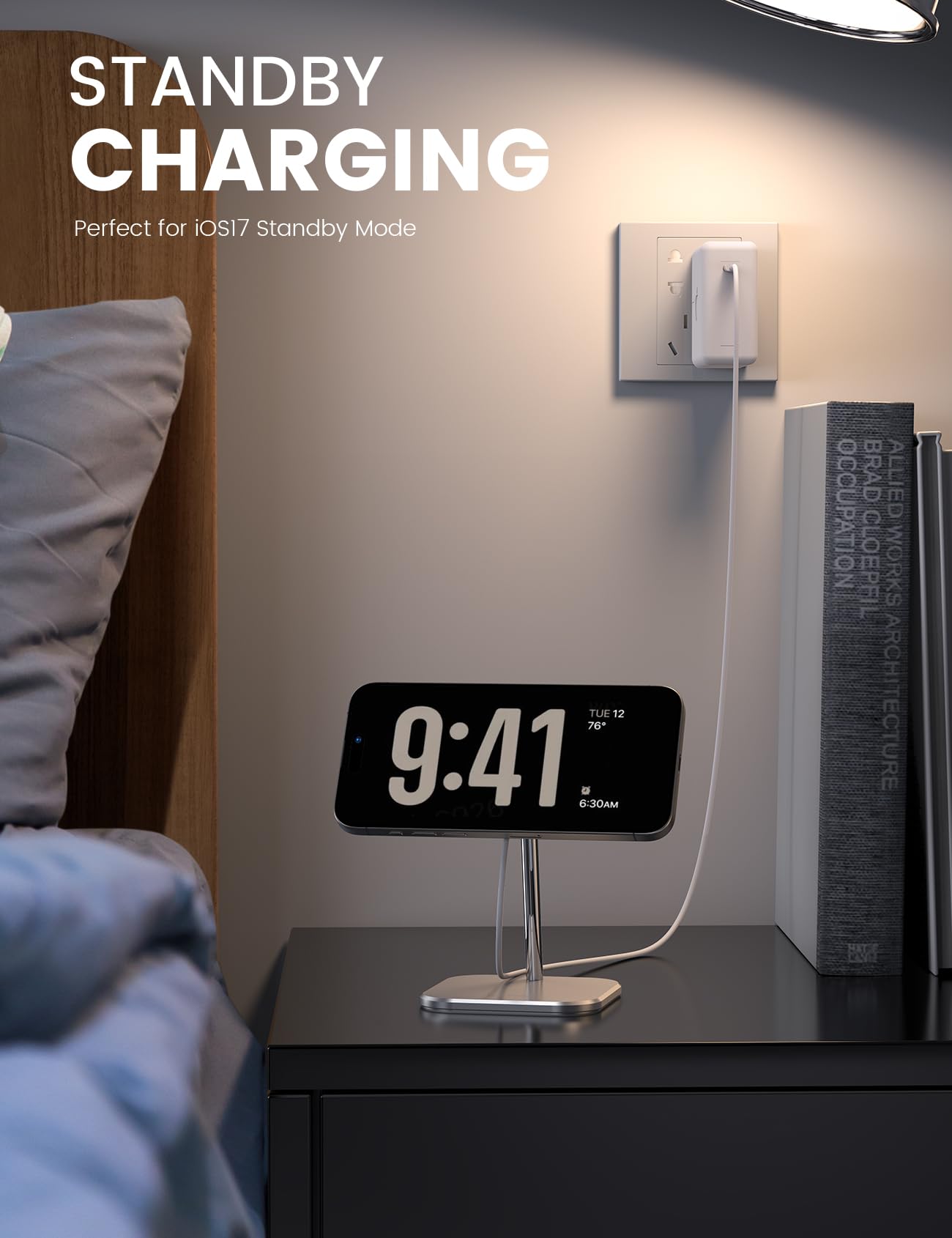 Lamicall Phone Stand for Apple 15W MagSafe Charger - [Charger Not Included] 360 Rotation Adjustable Aluminum Charging Holder Dock for Desk, Compatible with iPhone 17 16 15 14 Air, Pro, Pro Max, Plus - Medaid International