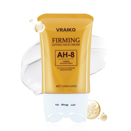 VRAIKO AH-8 Neck Firming Cream, 2-In-1 Gua Sha Neck Cream Roller with AH8 & Ceramide NP, Nourish Hydrate Double Chin Cream for Face Lift, Jawline & Sagging Skin (1PC) - Medaid International