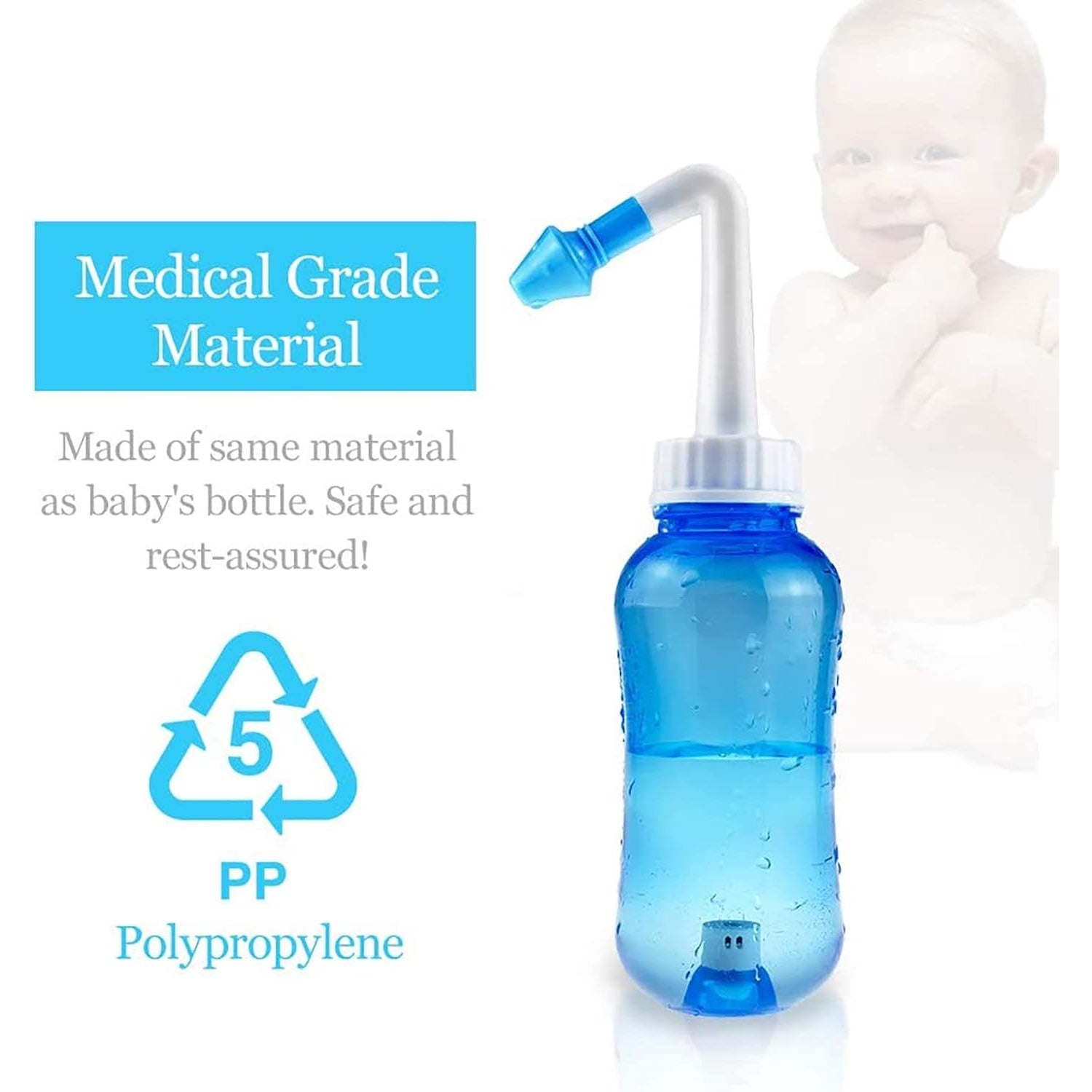 Neti Pot Sinus Rinse Nasal Wash Bottle,with 30 Salt Packets Nose wash Bottle Allergy Cleaner Pressure Irrigation Neti-Pot with Sticker Thermometer,nose cleaner for Adult & Kid BPA Free - Medaid